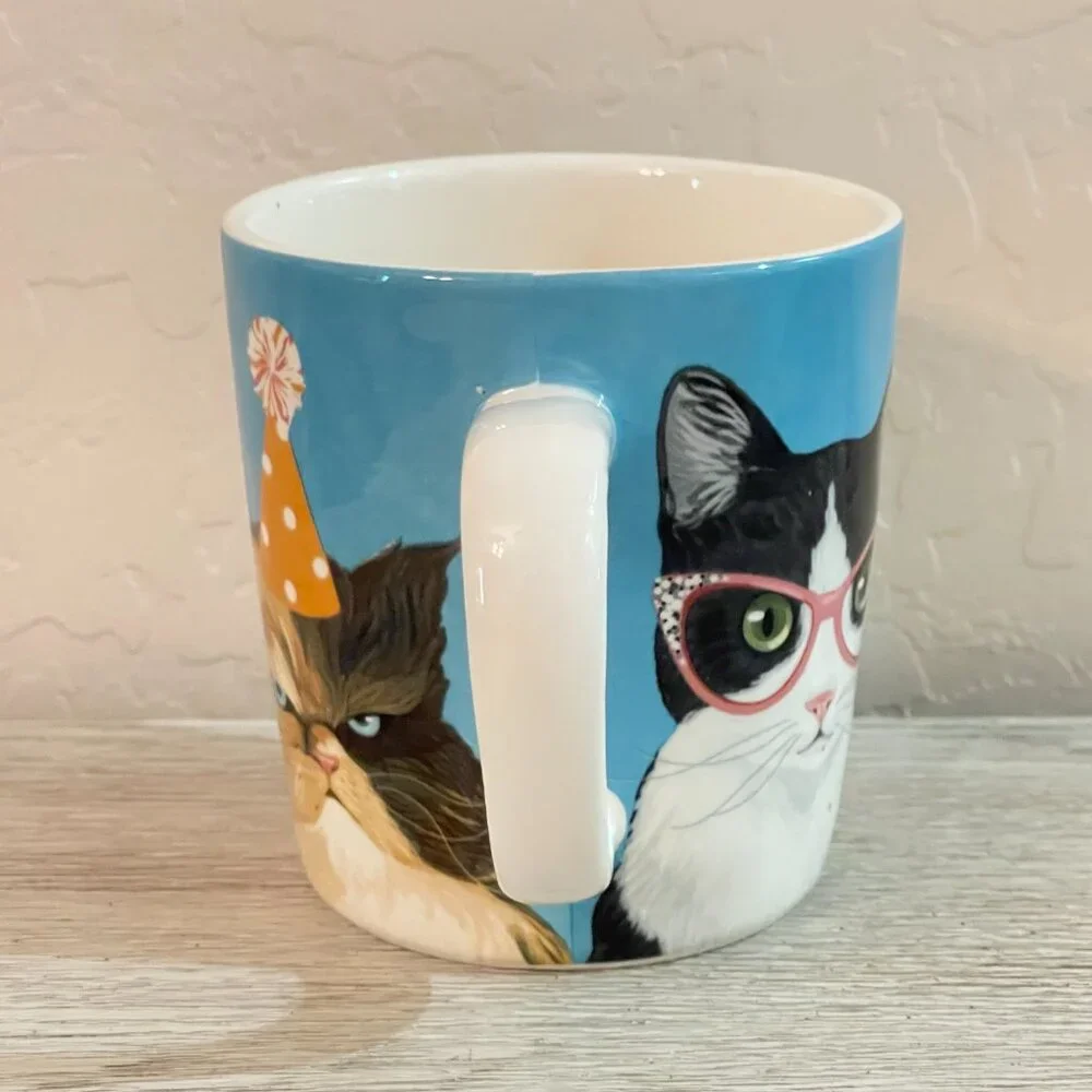 Pier 1 Cat Cup Mug Party Celebration Ironstone Ceramic Birthday Hats